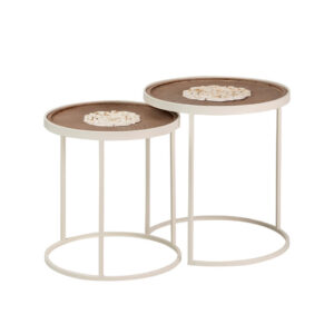 Set2 mesas madera/metal talla