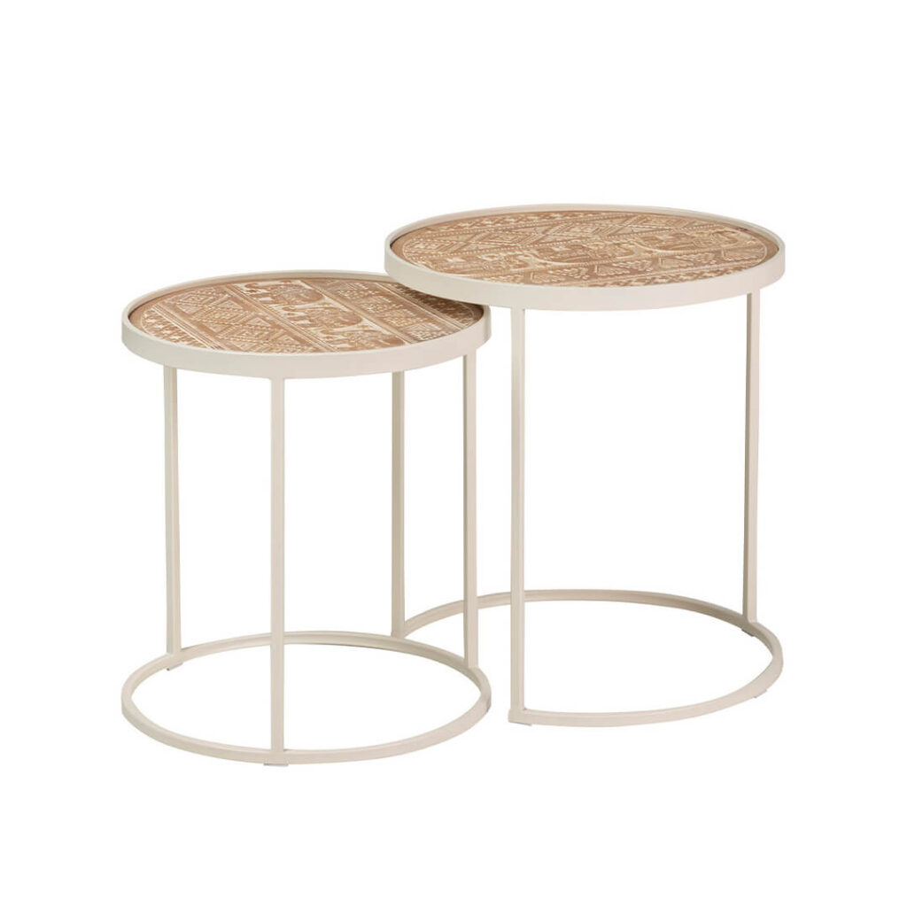 Set2 mesas madera/metal talla